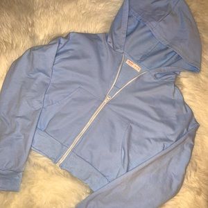 ROMWE medium cropped blue zip up hoodie.